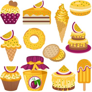 Tutku meyveleriyle yapılan şekerlerin dijital kolajını ayarla