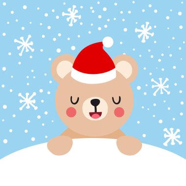 Karda oyuncak ayıyla Noel kartı.