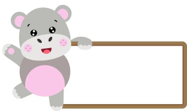 Boş pankartı olan sevimli bir hipopotam.