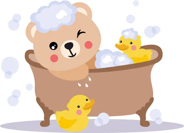 Stock vector Cute little teddy bear taking a bath