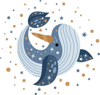 Sevimli balinayla şirin bir illüstrasyon.