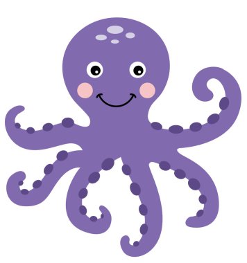 Dost canlısı mor ahtapot beyaz üzerinde izole edilmiş.