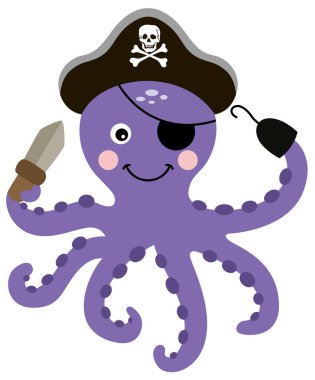 Siyah şapkalı komik korsan ahtapot.