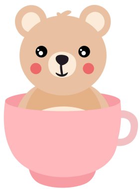 Pembe bir fincanın içindeki sevimli oyuncak ayı