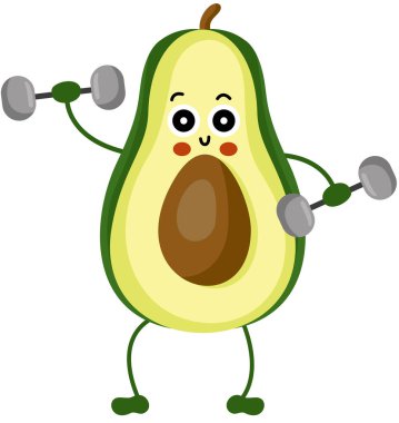 Komik avokado karakteri maskotu spor salonu yapıyor.