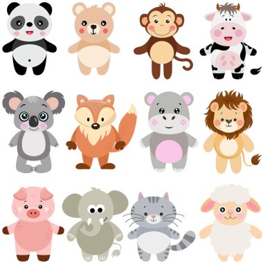 Ayakta duran sevimli hayvanların dijital kolajını ayarla