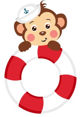 Kurtarma şamandıralı komik denizci maymunu