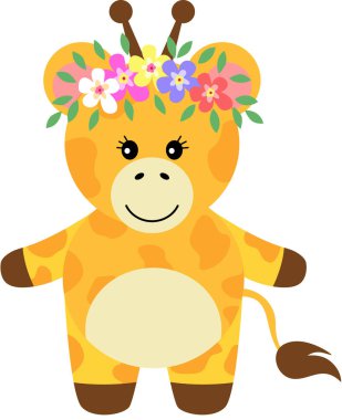 Kafasında çelenk olan sevimli zürafa.