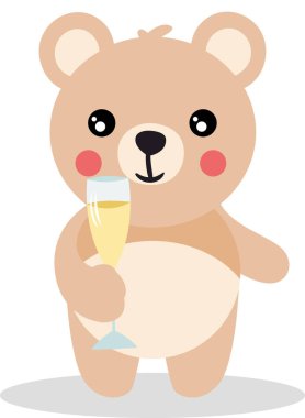 Oyuncak ayı bir bardak köpüklü şarapla kutlama yapıyor.