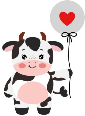 Kalpli bir balon tutan şirin inek.