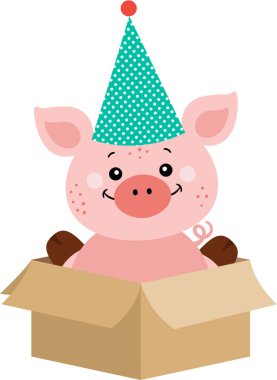 Happy birthday pig in box clipart