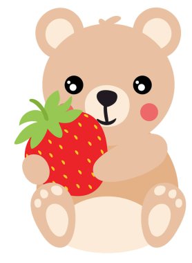 Kırmızı çilek tutan sevimli oyuncak ayı.