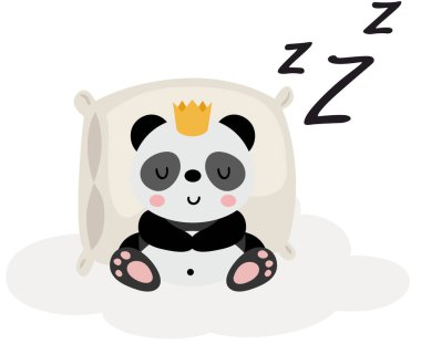 Kafasında taç olan sevimli panda uyuyor.