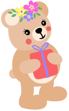 Bahar ayısı bir hediye kutusu tutuyor.