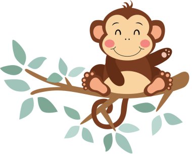 Ağacın dalındaki yeşil yapraklı komik maymun.