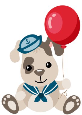 Kırmızı balon tutan komik ve sevimli bir köpek denizci.