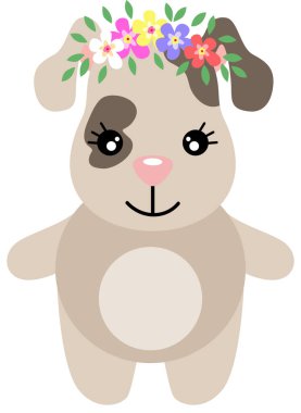 Başında çelenk olan sevimli bir köpek.