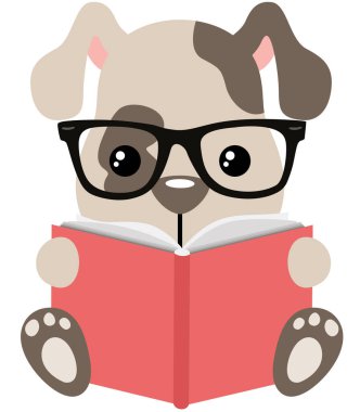 Arkadaş canlısı köpek oturup kitap okuyor.