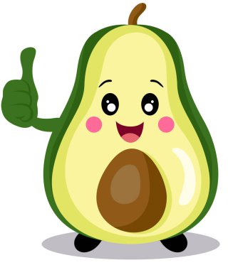 Komik yarı avokado karakter maskotu.