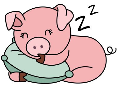 Yastıkla uyuyan sevimli domuz.