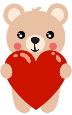 Kırmızı kalpli komik bir oyuncak ayı.