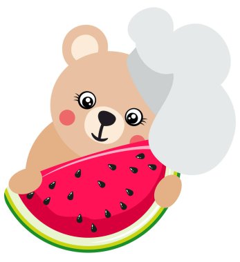 Chef Teddy Bear with Watermelon Slice clipart