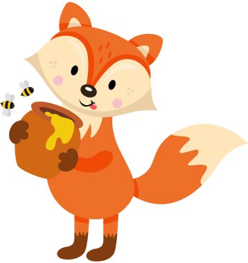 Cute Fox with Honey Pot clipart