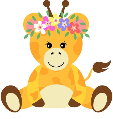 Sevimli zürafa kafasında çelenkle oturuyor