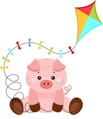 Uçurtma tutan sevimli bir domuz.