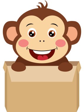 Karton kutuda mutlu maymun