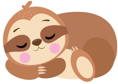 Dost canlısı kahverengi tembel hayvan bembeyaz bir yerde uyuyor.