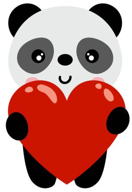 Kırmızı kalpli komik panda.