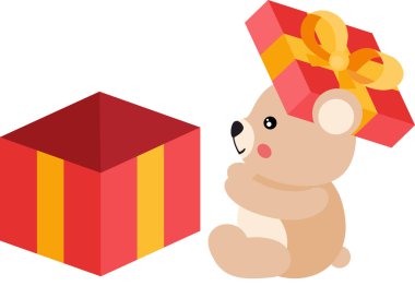 Kırmızı hediyeli dost canlısı oyuncak ayı.