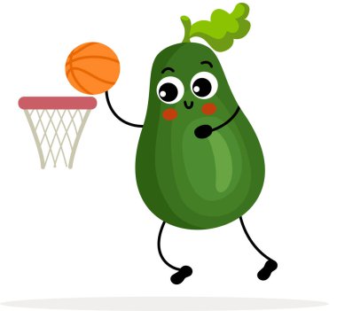 Komik Avokado Maskotu Hoop ile Basketbol Oynuyor