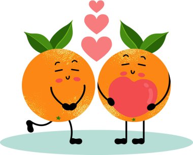 Şirin Turuncu Karakterler Yüzen Kalplere Aşıklar