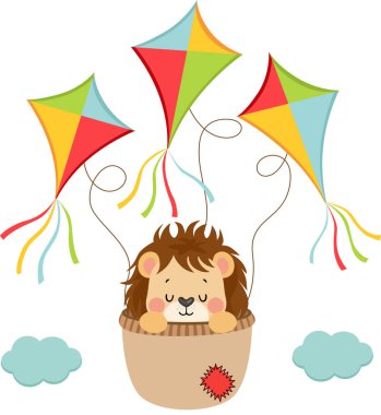 Şirin Aslan Yavrusu Renkli Uçurtmaların tadını çıkarıyor