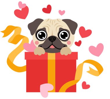 Yüzen Kalpli Sevimli Pug Dog Sürprizi