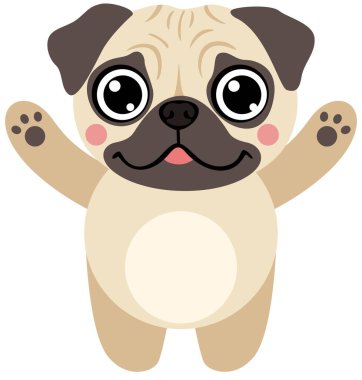 Sevimli Mutlu Pug Puppy El sallıyor Merhaba
