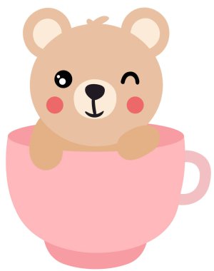 Pembe Çay Fincanından Bakan Sevimli Küçük Ayı