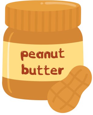 Lezzetli Fıstık Ezmesi Kavanozu ve Ceviz İllüstrasyonu