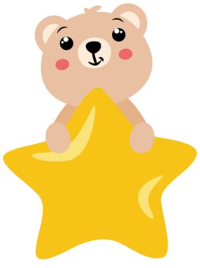 Sevimli oyuncak ayı Parlak sarı bir yıldız tutuyor