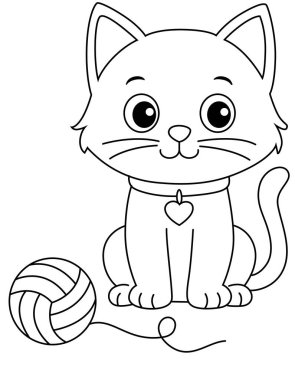 İplik yumağı çizen sevimli çizgi film kedisi