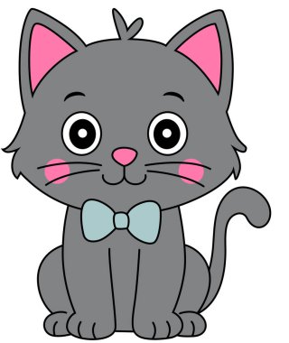 Mavi papyonlu şirin gri kedi