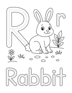 R harfi ile Tavşan Renklendirme Sayfası