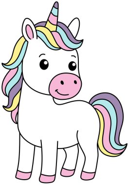 Tapılası Çizgi Film Sihirli Tekboynuz İzole Beyaz Arkaplan