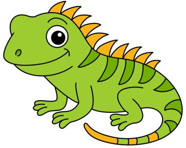 Şirin yeşil çizgi film İguana Gülümseyen Mutlu Kertenkele