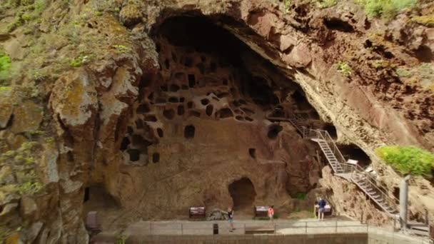 Luchtbeelden Van Cenobio Valeron Archeologische Site Aboriginal Grotten Grand Canary — Stockvideo