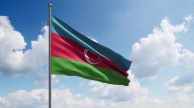 Azerbaycan Bayrak Dalgalanan Yavaş Hareket. Arka planda güzel bulutlar var. Büyük Azerbaycan bayrağı dalgalanır. Ulusal Bayram Kutlaması - Emek, Bağımsızlık, Anma, Gaziler, Vatanseverler, Cumhurbaşkanı