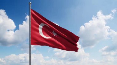Arka planda güzel bulutlar olan Türk Bayrağı Dalgalanan Yavaş Hareketi. Büyük hindi bayrağı dalgaları. Ulusal Bayram Kutlaması - İşçi Bayramı, Bağımsızlık, Anma, Gaziler, Vatanseverler, Cumhurbaşkanları Günü