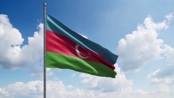 Bendera Azerbaijan Lambaikan Lambat Gerak Dengan Awan Indah Latar Belakang — Stok Video